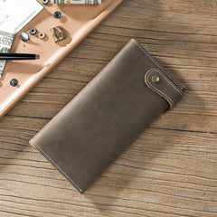 Handmade Leather Mens Slim Wallet Cool Leather Wallet Long Phone Wallets for Men