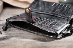 Handmade Leather Mens Biker Wallet Cool Leather Wallet Long Wrist Wallets for Men