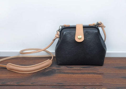 Vintage Womens Brown Leather Small Doctor Shoulder Bag Brown Doctor Crossbody Purse for Women