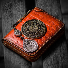 Handmade Leather Tibetan Tooled Mens billfold Wallet Cool Chain Wallet Small Biker Wallets for Men