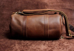 Genuine Leather Mens Barrel Bag Cool Weekender Bag Travel Bag Duffle Bags Overnight Bag Holdall Bag for men