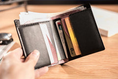 Handmade Leather Mens Cool Slim Leather Wallet Men Small Wallets Bifold for Men