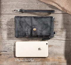 Handmade Leather Mens Biker Wallet Cool Leather Wallet Long Wrist Wallets for Men