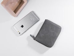 Cool Leather Mens Slim Leather Small Wallet Zipper billfold Wallets Bifold for Men