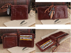 Handmade Leather Mens Long Chain Biker Wallet Cool Leather Wallet Slim Wallets for Men