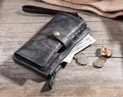 Handmade Leather Mens Biker Wallet Cool Leather Wallet Long Wrist Wallets for Men
