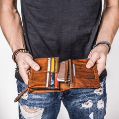 mens wallet leather brown​ Cool Wallets for Men Leather Wallet with Buckle Leather Bifold Wallet Mens Long Wallets for Men