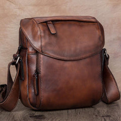 Blue Mens Leather Vintage Vertical Small Messenger Bags Small Side Bag Brown Courier Bag for Men