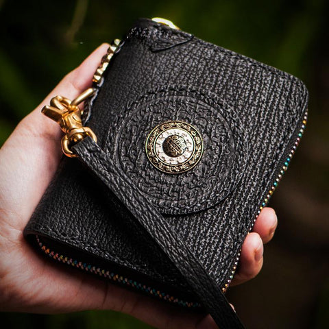 Handmade Leather Small Tooled Mens Cool billfold Wallet Chain Wallets Biker Wallet for Men