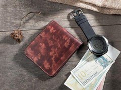 Handmade Leather Mens Cool Slim Leather Wallet Men Small Wallets Bifold for Men
