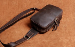Genuine Leather Mens Sling Bag Cool Chest Bag Crossbody Pack Travel Sling Pack for men