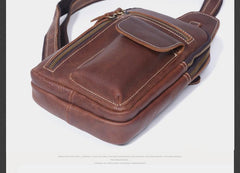 Genuine Leather Mens Cool Chest Bag Sling Bag Crossbody Sling Pack Brown One Shoulder Backpack for men