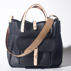 Handmade Leather Black Small Womens Tote Handbag Shopper Purse for Women