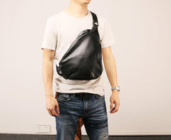 Black Leather Mens Chest Bag Sling Bag Sling Shoulder Bag Sling Backpack for men