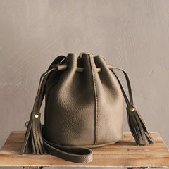 Mini LEATHER WOMEN Barrel Bag Small Bucket Purse SHOULDER Purses FOR WOMEN