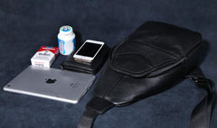 Genuine Leather Mens Cool Chest Bag Sling Bag Crossbody Bag Travel Bag Hiking Bag for men