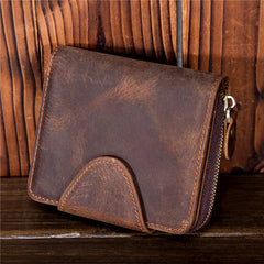 Leather Mens Wallet billfold Zipper Bifold Wallet Vintage Wallet for Men