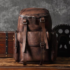 Cool Brown Leather Mens Backpack Large Brown Travel Backpack Hiking Backpack for men