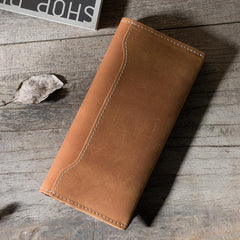 Handmade Leather Mens Clutch Wallet Cool Leather Wallet Long Phone Wallets for Men