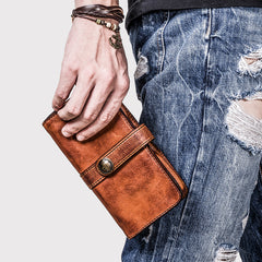 brown leather wallets for men​ Cool Wallets for Men Leather Wallet with Buckle Leather Bifold Wallet Mens Long Wallets for Men