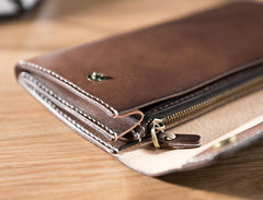 Handmade Leather Mens Clutch Wallet Cool Leather Wallet Long Phone Wallets for Men
