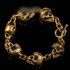 silver Brass Stainless Steel Biker Trucker Skulls Heavy Gothic Skulls Mens Bracelet Biker Jewelry