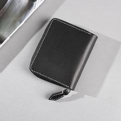 Cool Leather Mens Slim Leather Small Wallets Zipper billfold Wallets Bifold for Men