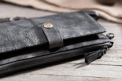 Handmade Leather Mens Biker Wallet Cool Leather Wallet Long Wrist Wallets for Men