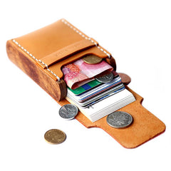 Cool Handmade Wooden Brown Leather Mens Wallet Small Card Holder Coin Wallet for Men