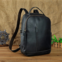 Genuine Leather Mens Cool Black Backpack for School Travel Bag Hiking Bag For Men