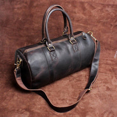 Genuine Leather Mens Barrel Bag Cool Weekender Bag Travel Bag Duffle Bags Overnight Bag Holdall Bag for men
