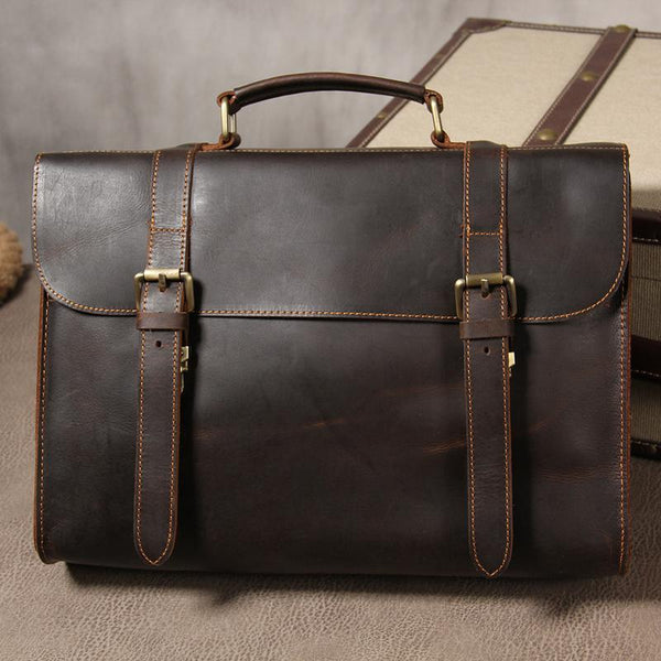 Vintage Leather Coffee Mens Briefcases Work Bag Business Bag Handbag for Men