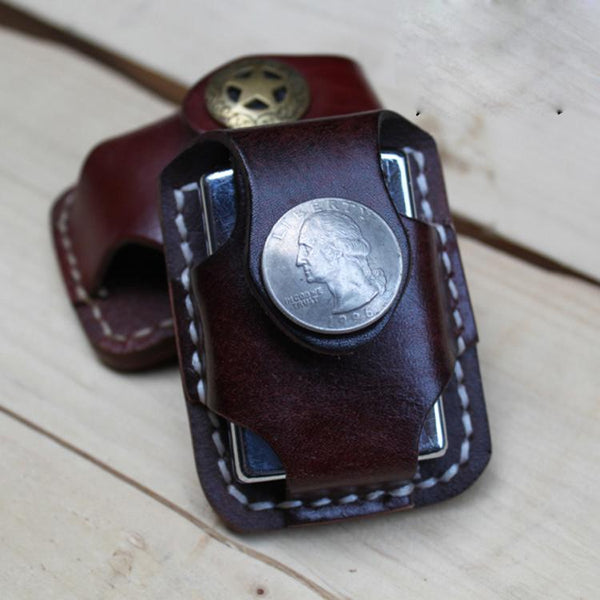 Handmade Leather Mens Zippo Lighter Pouch with Loop Biker Zippo lighter case with Clip