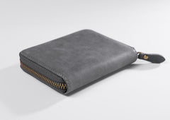 Cool Leather Mens Slim Leather Small Wallet Zipper billfold Wallets Bifold for Men