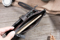 Handmade Leather Mens Biker Wallet Cool Leather Wallet Long Wrist Wallets for Men