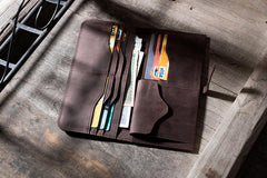 Handmade Leather Mens Clutch Wallet Cool Leather Wallet Long Phone Wallets for Men