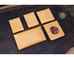 Handmade Wooden Brown Leather Mens Wallet Small Card Holder Coin Wallet for Men