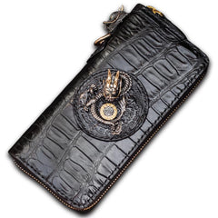 Handmade Leather Chinese Dragon Mens Chain Biker Wallet Cool Leather Wallet Long Clutch Wallets for Men
