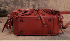 Red Vintage Womens Leather Purse Tassel Handbag Brown Shoulder Bag Crossbody Purses for Ladies