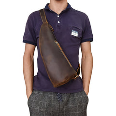 Cool Leather Sling Bag for Men Vintage Chest Crossbody Sling Bag For Men
