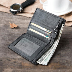 Cool Handmade Leather Mens Slim Small Wallet billfold Wallets Bifold for Men