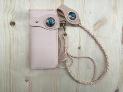 Cool Leather Mens Biker Chain Wallet Handmade Long Biker Wallet with Chain