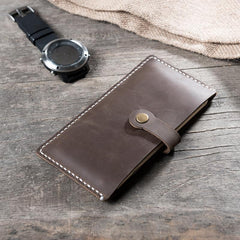 Handmade Leather Mens Clutch Wallet Cool Slim Leather Wallet Long Phone Wallets for Men