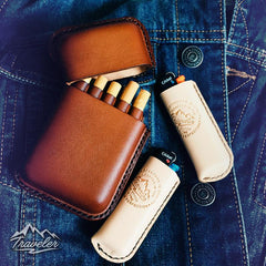 Red Leather Mens Cigarette Holder Case Vintage Custom Cigarette Case for Men