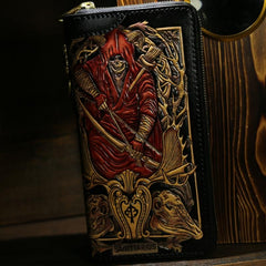 cool travel wallet​ Handmade Tooled Leather Biker Wallet Constellation Mens Cool Chain Wallet Trucker Wallet with Chain