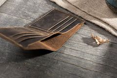 Handmade Leather Mens Cool Slim Leather Wallet Men Small billfold Wallets Bifold for Men