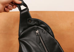 Black Leather Mens Chest Bag Sling Bag Sling Shoulder Bag Sling Backpack for men