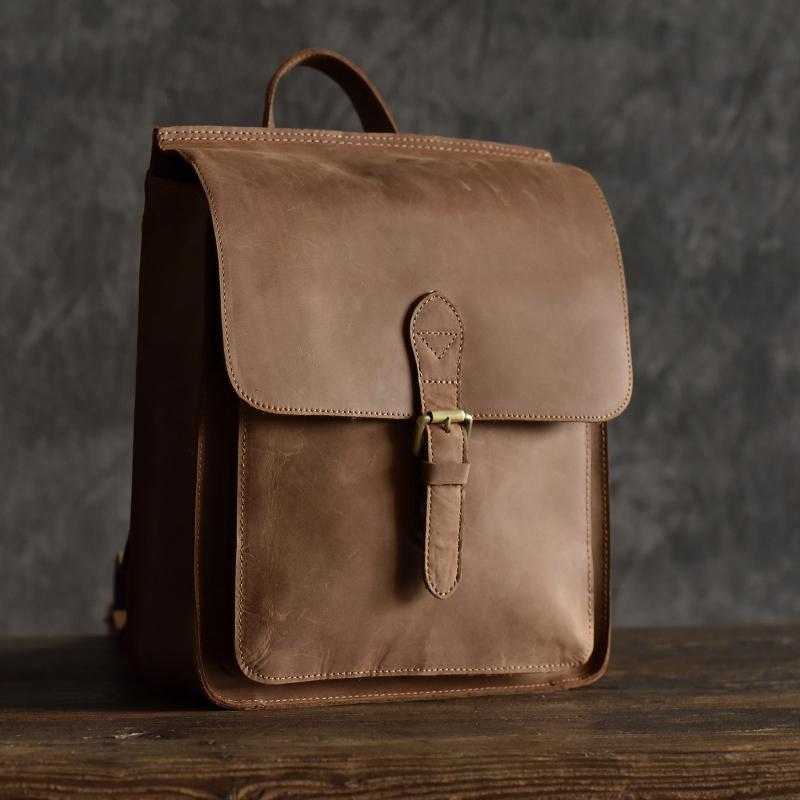 Vintage Brown Leather Mens Backpack Satchel Backpack School Backpack for men
