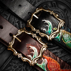 Handmade Leather Tooled Carp Mens Belt Cool Leather Men Belt for Men