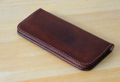 Handmade vintage purse leather wallet long phone wallet clutch wallet beige women men